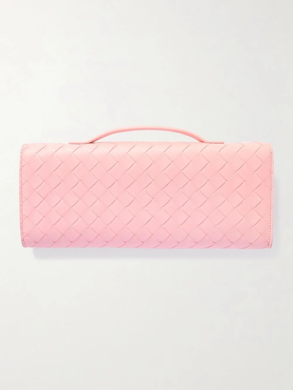 Woven Leather Top-Handle Shoulder Bag in Pink NEW